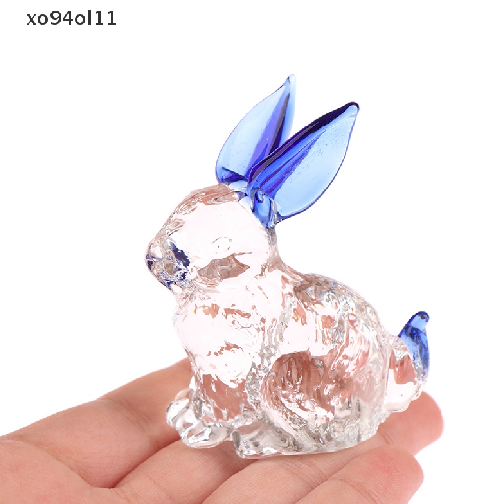 Xo Patung Kelinci Kaca Animal Bunny Patung Kristal Ornamen Miniatur Taman OL