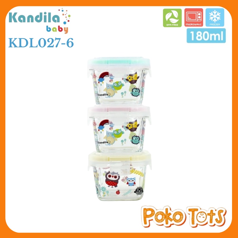 Kandila Baby Printed Glass Food Container 180ml Isi 3pcs KDL027-6 Tempat Makanan Bayi