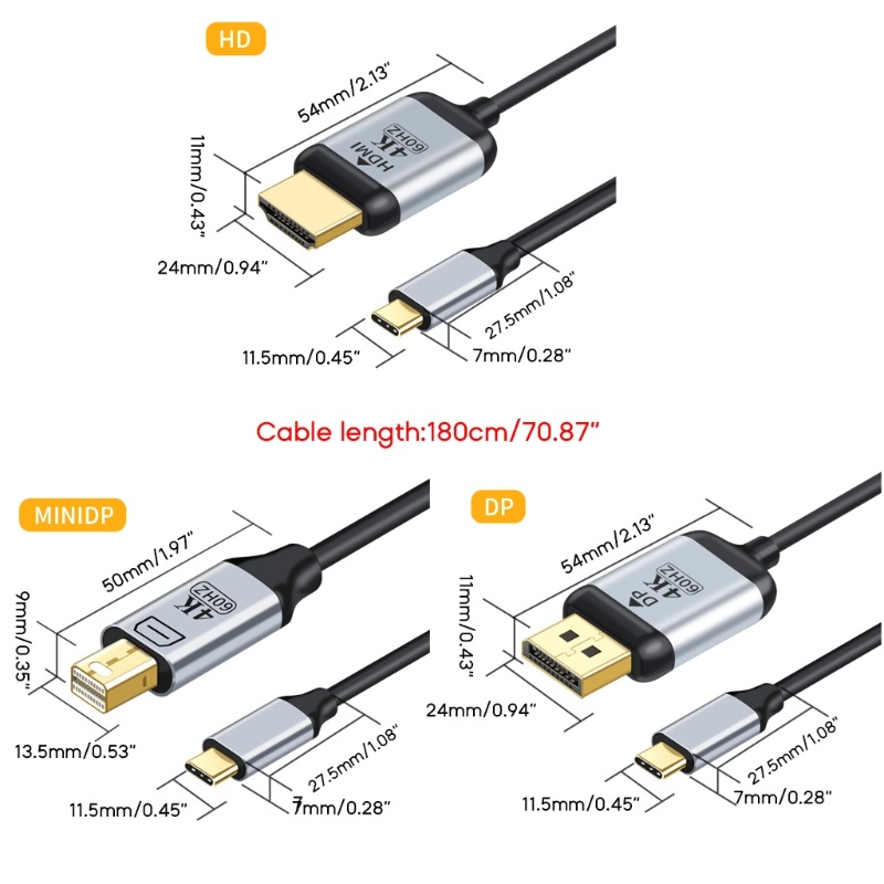 Btsg Type-C USB3.1 to DP- Displayport/Kabel Adaptor Mini-DP Male 1.8M