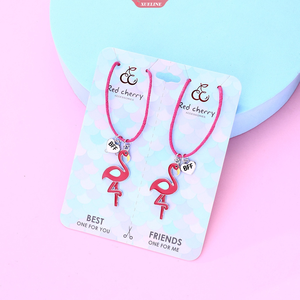 2pcs/set Kartun-dripping flamingo Sahabat Kalung BFF Persahabatan Anak Perhiasan Gadis [ZXL]