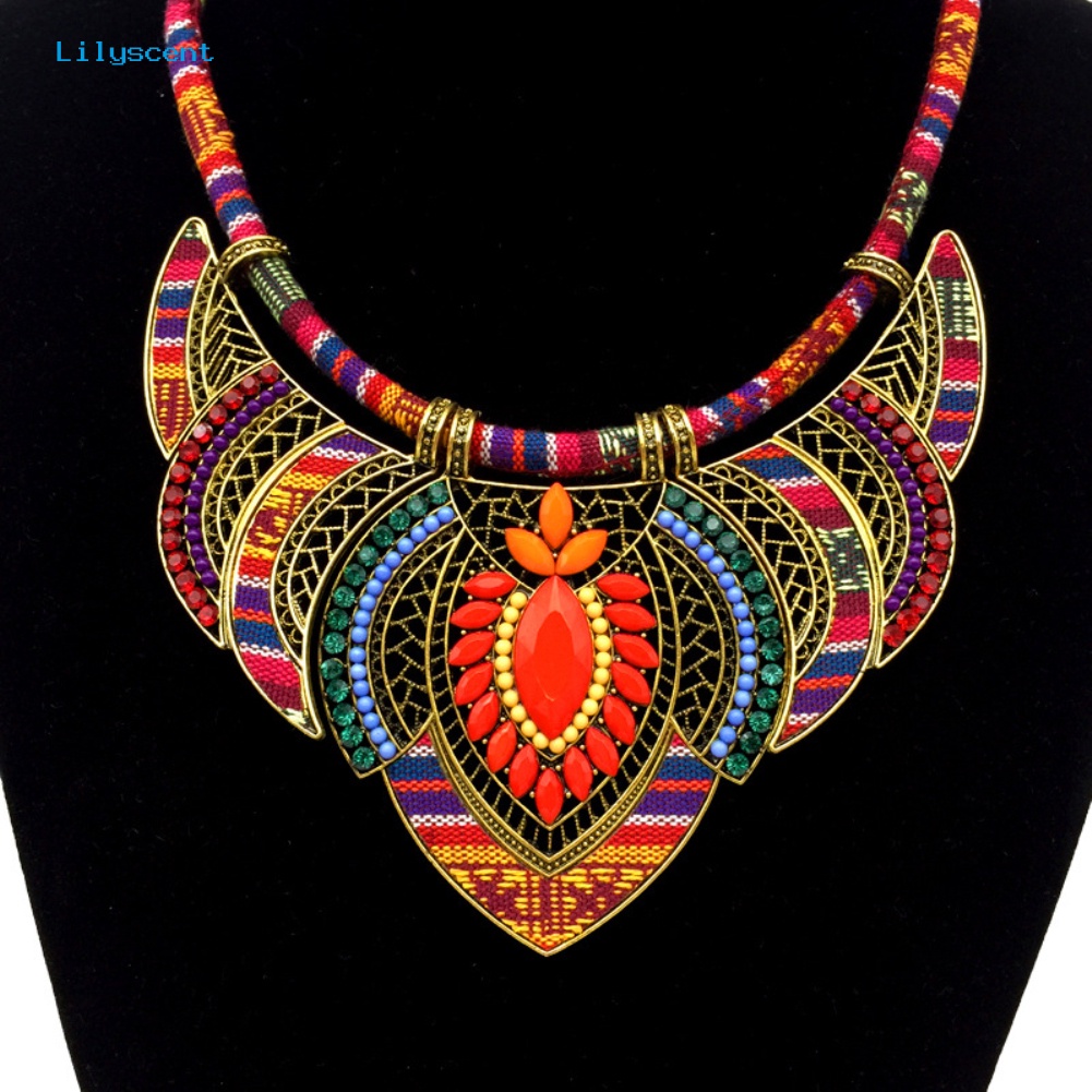 [LS] Vintage Wanita Berlian Imitasi Liontin Bib Kalung Pernyataan Tribal Perhiasan Hadiah