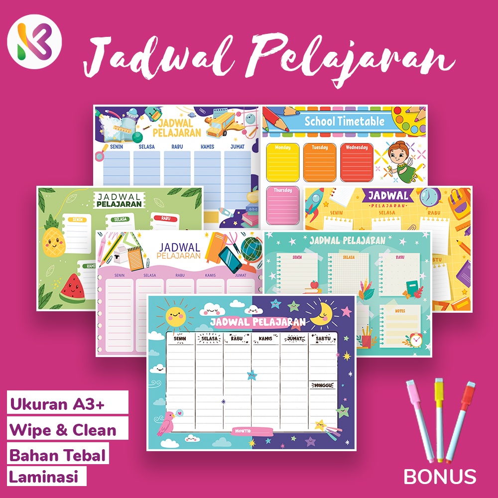 #2 Kamilastorindo Poster Jadwal Pelajaran / School Timetable / Ukuran Besar Untuk Anak Berkualitas Desain Menarik / A3