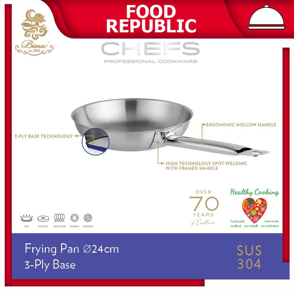 BIMA FRYING PAN STAINLESS BIMA CHEFS 24 CM - WAJAN FRY PAN BP1901524 CHEF 3 PLY SUS 304