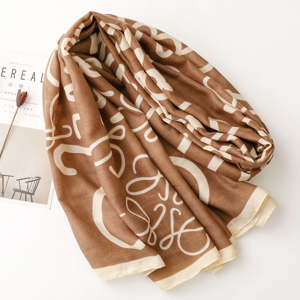 ITSFRIDAY GINA Scarf - Premium Pashmina Shawl Selendang Syal Pashmina Hijab Import Motif Art Brown Cream