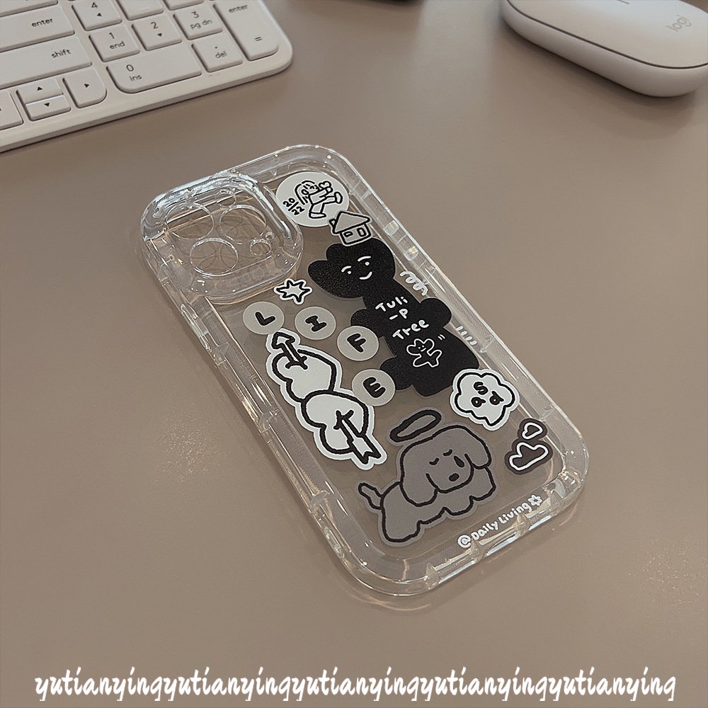 IPHONE Kartun Lucu Case Kompatibel Untuk Iphone7 8Plus 11 14 13 12 Pro MAX XR 6 6S X XS MAX SE 2020 Airbag Graffiti Anjing Yang Indah Cinta Hati Stiker Shockproof Bening TPU Soft Cover