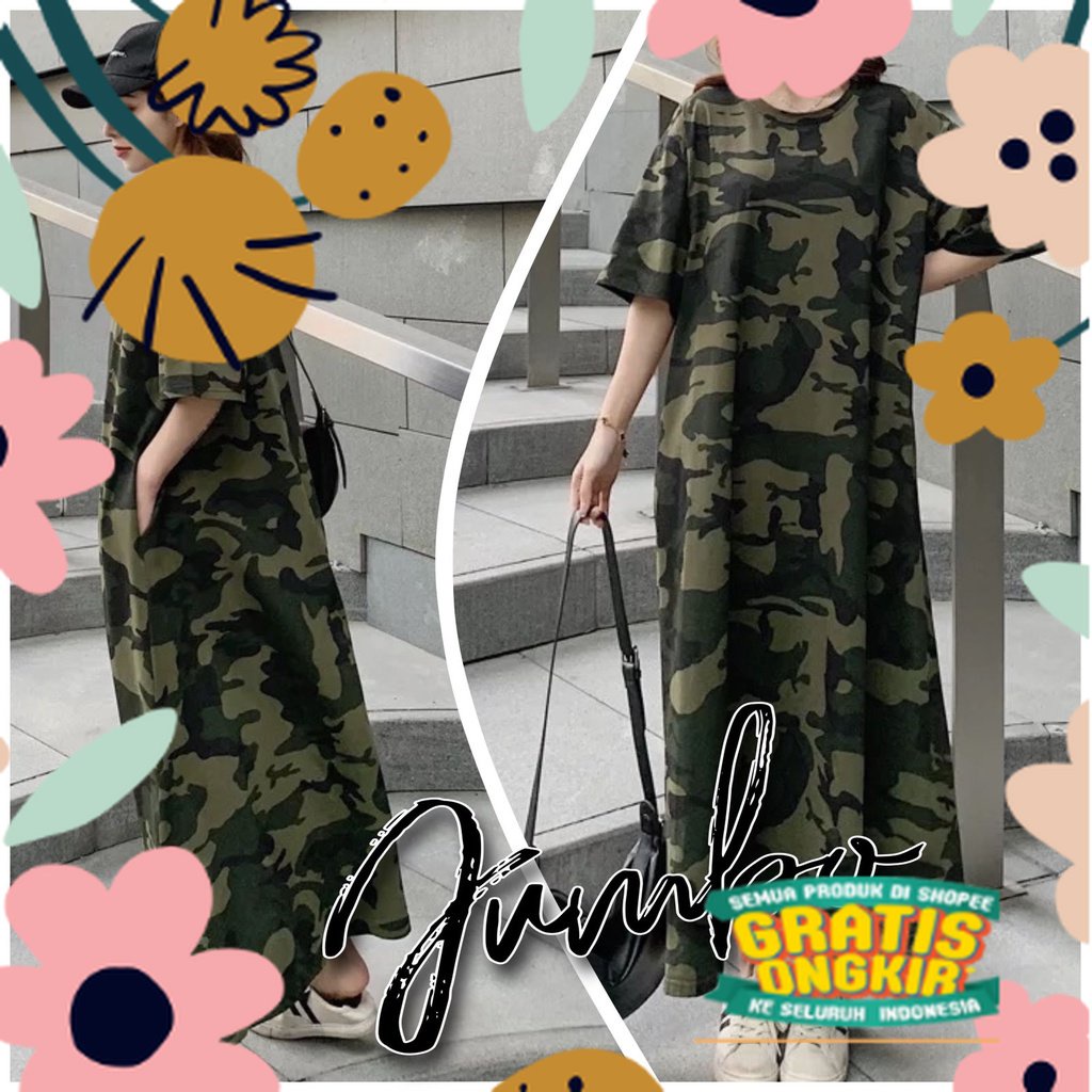 Damai fashion jakarta - ASLI JUMBO long dress JUMBO wanita VIONA VIONA loreng army  - konveksi murah
