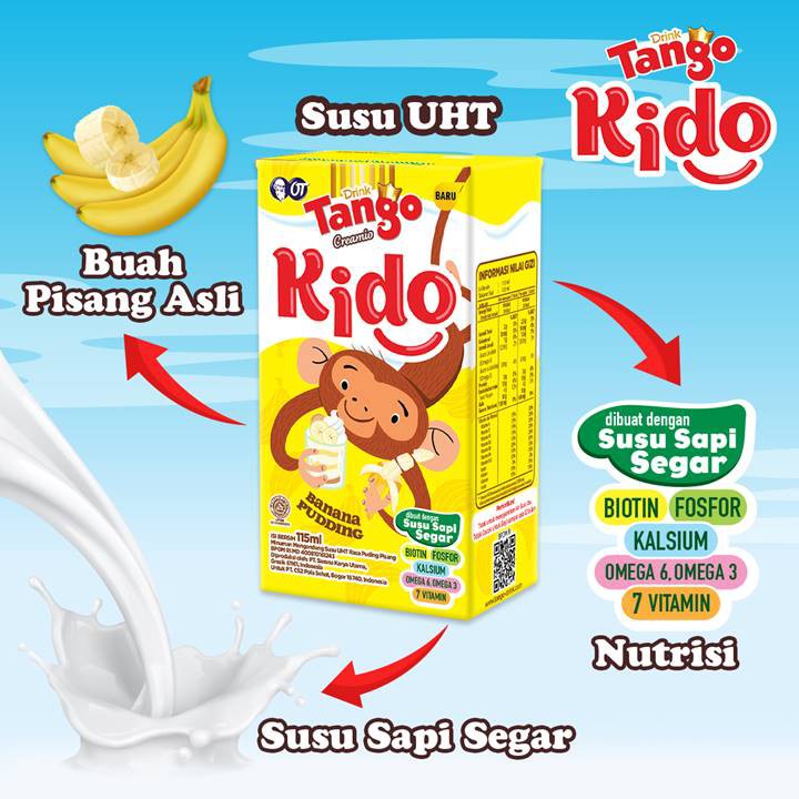 Tango Kido Susu Sapi Segar UHT Anak Italian Chocolate / Dream Strawberry / Banana Pudding 115 ML