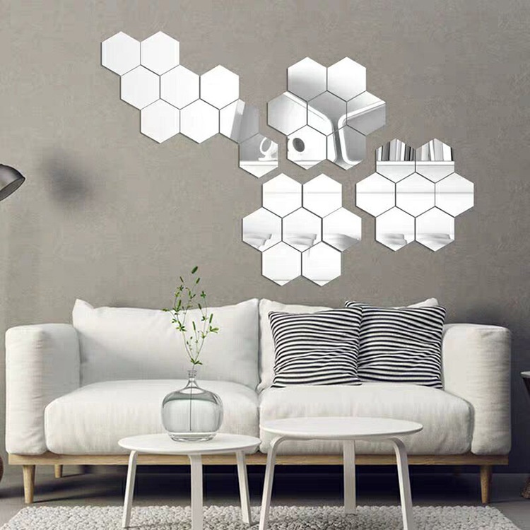 Cermin Hexagonal  Keren 12 pcs E416 Kaca Hexagonal Ukuran Kecil Hiasan Dinding Wallpaper Sticker Cermin Import Real Pict