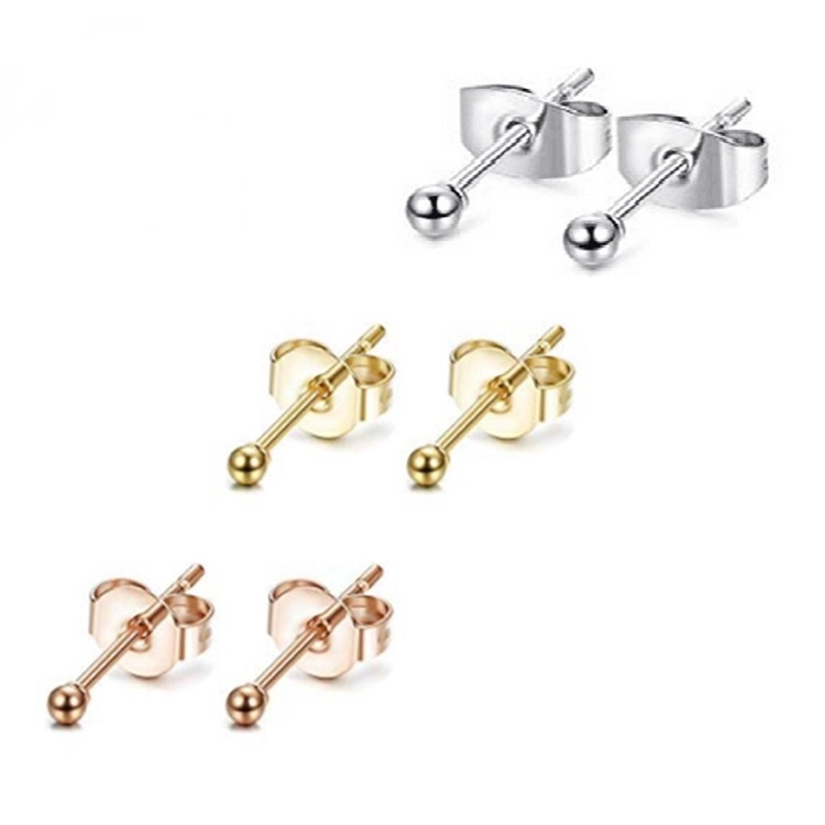 Anting Tusuk Bentuk Dumbbell Bahan Titanium Steel Warna Rose Gold Untuk Wanita|Kalung Rantai Stainless Steel Anti Air / Keringat / Asap Hypoallergenic Untuk Wanita