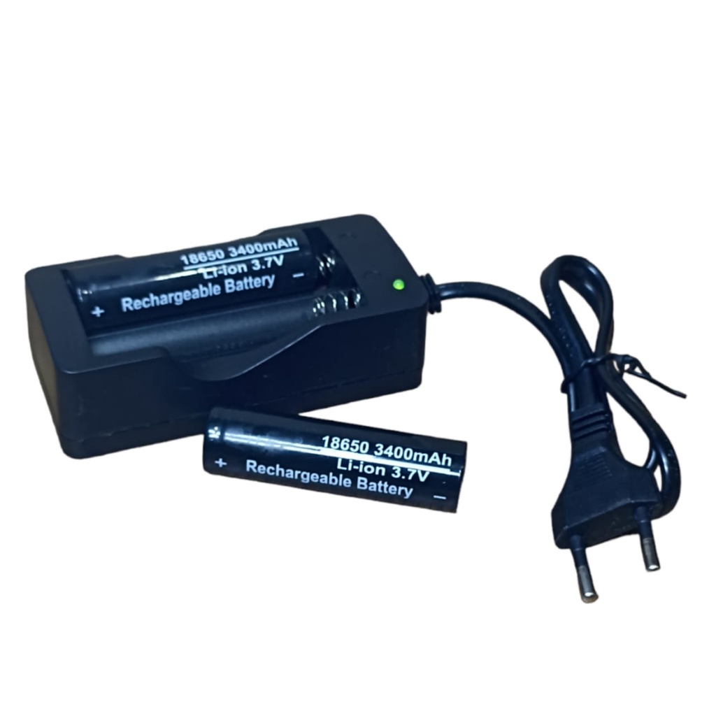 Paket Adaptor Charger + 2 PCS Baterai Li-ion  3400mAh 3.7V Warna Hitam FLATTOP