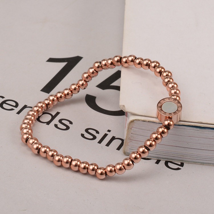 Gelang Manik-Manik Digital Bentuk Bulat |  Band Bahan Titanium Steel 18k Warna Rose Gold | Perhiasan Bahan Stainless Steel