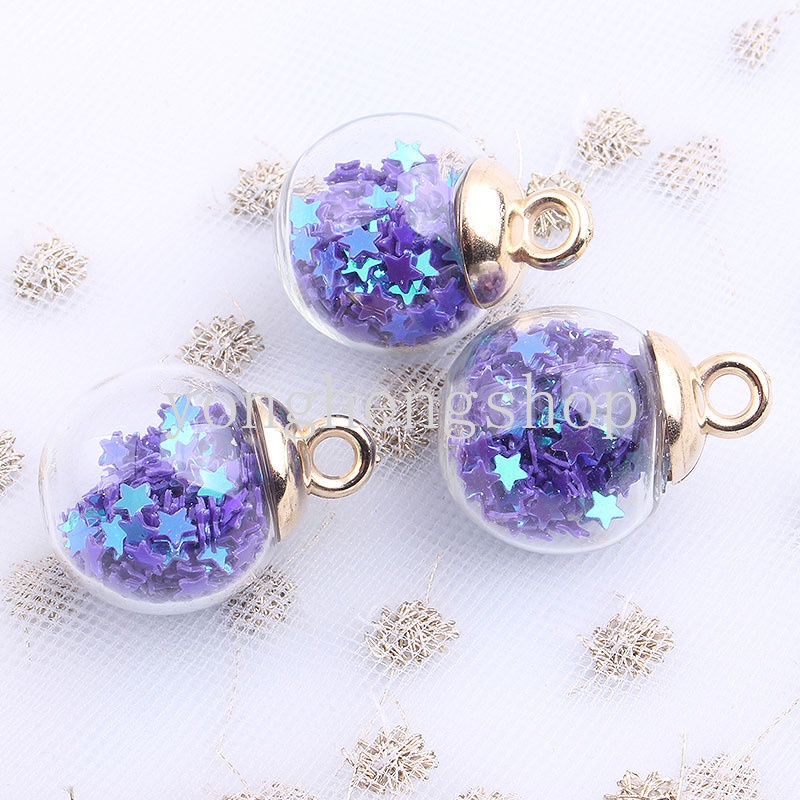 Ornamen Botol Kaca Bulat Mini 16mm Dengan Bintang Sequin Untuk Membuat Perhiasan Handmade DIY