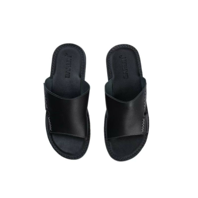 BRLNS1 BLACK (KULIT ASLI) Sandal Pria Dewasa Full Kulit Asli Tebal Sendal Slide Selop Casual Santai