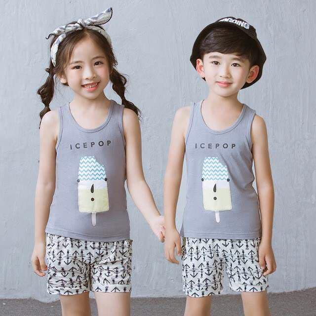 Cherry COD Setelan Pakaian Bayi Tanpa Lengan / Baju Singlet Anak Import / Pakaian Anak STL38