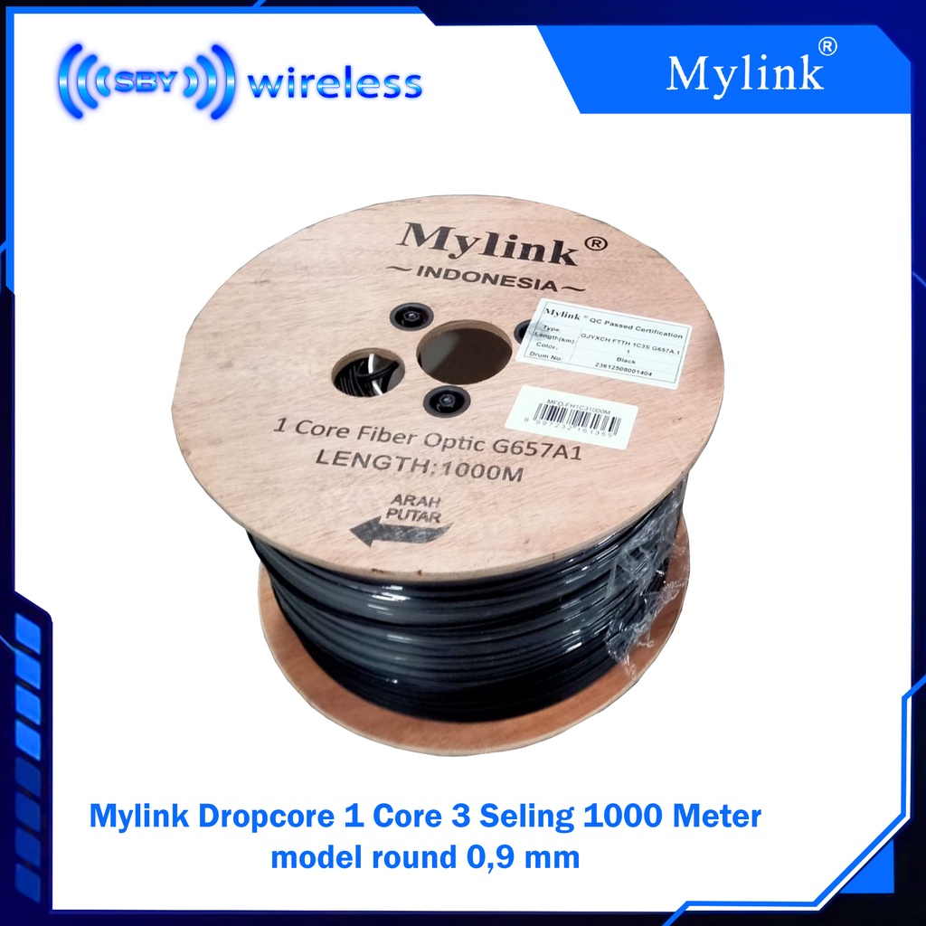 Mylink  Kabel FTTH Dropcore 1 core 3 Seling hasbelan 1000 meter fiber optic 1Km Drop core 1Core 3Seling kawat