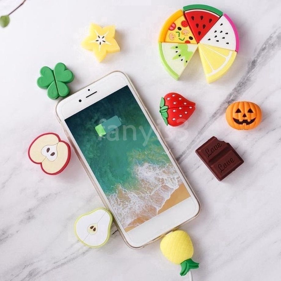 Case Pelindung Kabel Data Usb Desain Kartun Buah Bahan Silikon Anti Jatuh Untuk For Iphone Android