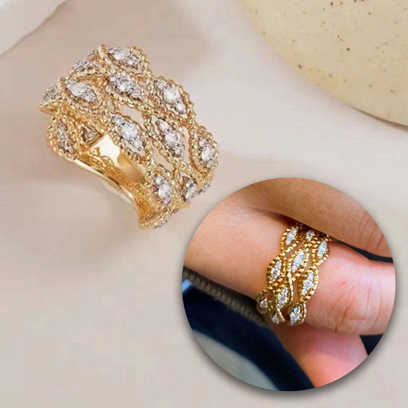 Retro Perhiasan Mewah Zirkon Cincin Wanita Elegan Hollow-Out Lace Ring Perjamuan Aksesoris Pesta Untuk Wanita