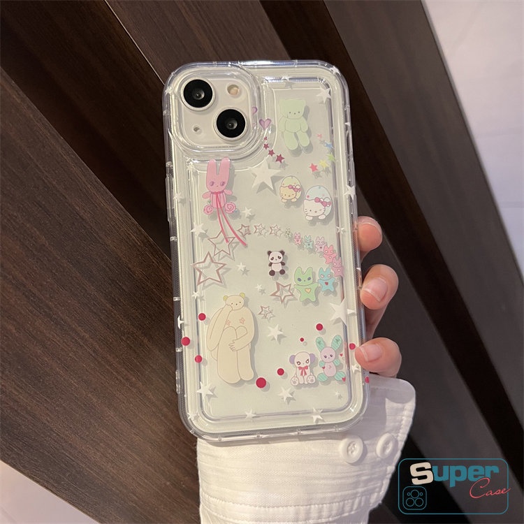 IPHONE Bening Lembut Silicon TPU Case Kompatibel Untuk Iphone7 8 6 6s Plus 11 13 14 12 Pro MAX XR X XS MAX SE 2020 Ins Graffiti Lucu Kartun Lovely Star Bear Airbag Shockproof Back Cover