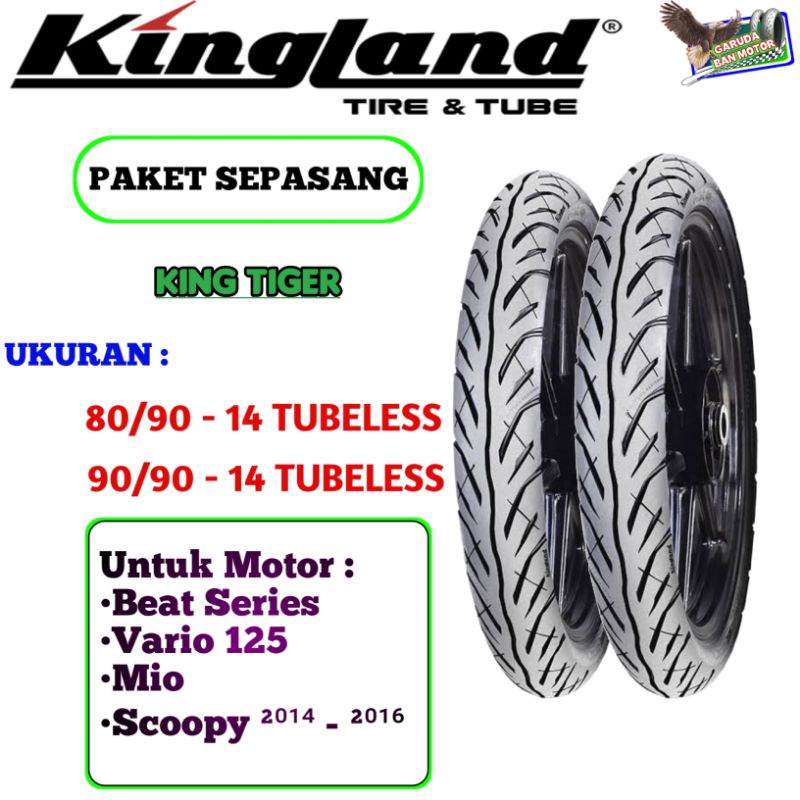 PAKET SEPASANG BAN MOTOR MATIC KINGLAND KING TIGER RING 14 TUBELESS