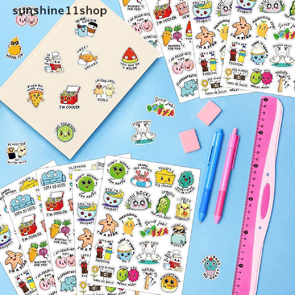 Sho 100Pcs Stiker Hadiah Menyenangkan Kartun Hewan Buah Inggris Untuk Anak-Anak Label Mukena Stiker Motivasi Insentif Untuk Sekolah Guru N