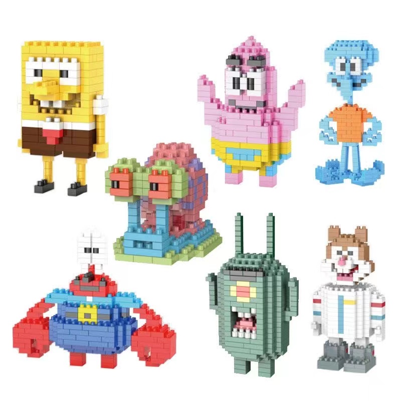 Spongebob SquarePants Series Partikel Kecil Blok Bangunan Dewasa Anak DIY Mainan Edukasi Micro Mini Lego Kartun