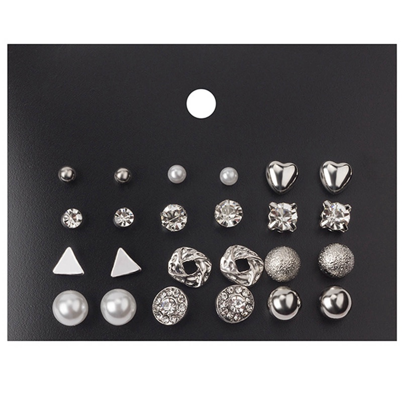 12pasang/set Anting Tusuk Bulat Kecil Punk Gold Set Anting Mutiara Untuk Wanita Anting Zirkon Lucu