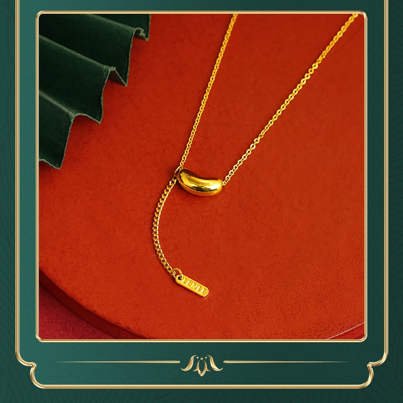 Goldkingdom Fashion Perhiasan Emas Asli Kadar 375Bangkok Aksesoris Ready Stock Kacang Merah Kalung Akasia Rumbai Beruntung Persegi Merek Liontin Berlapis Emas Klavikula Rantai