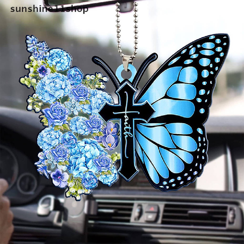 Sho 1Pc Hiasan Gantung Butterfly Cross Untuk Mobil Sunflower Butterfly Car Charm N