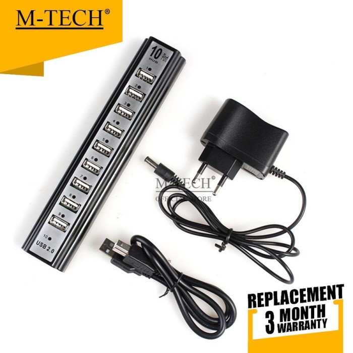 M-Tech Usb Hub 2.0 10 Port With 2A Adapter