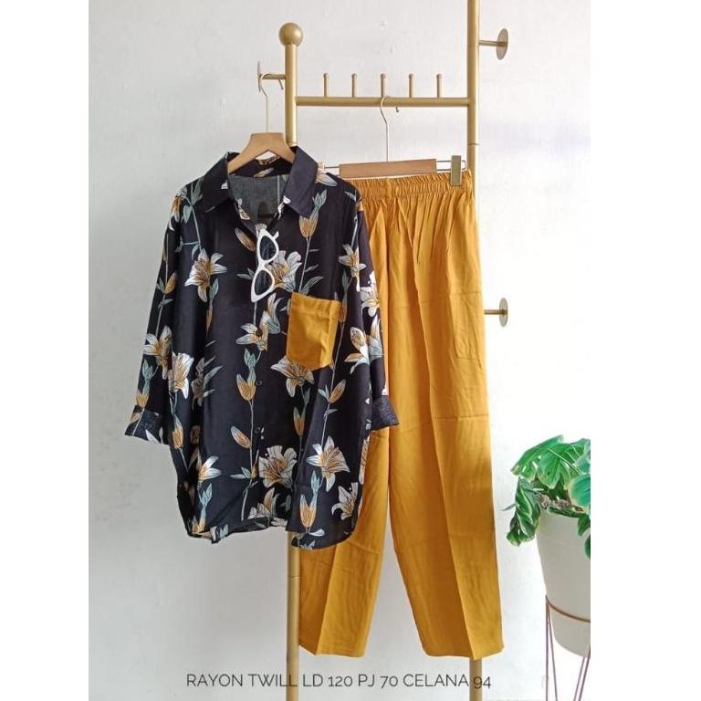 SALE TERBATAS SETELAN KEMEJA MOTIF WANITA // SETELAN RAYON PREMIUN HQ// SETELAN JUMBO// BAJU JUMBO//