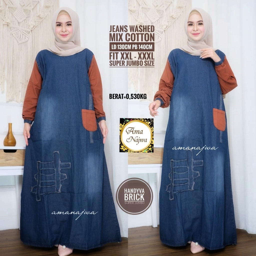 handya maxy maxi dress dres baju pakaian jeans jins jean gamis polos big size jumbo ld 130 xxxl bigs