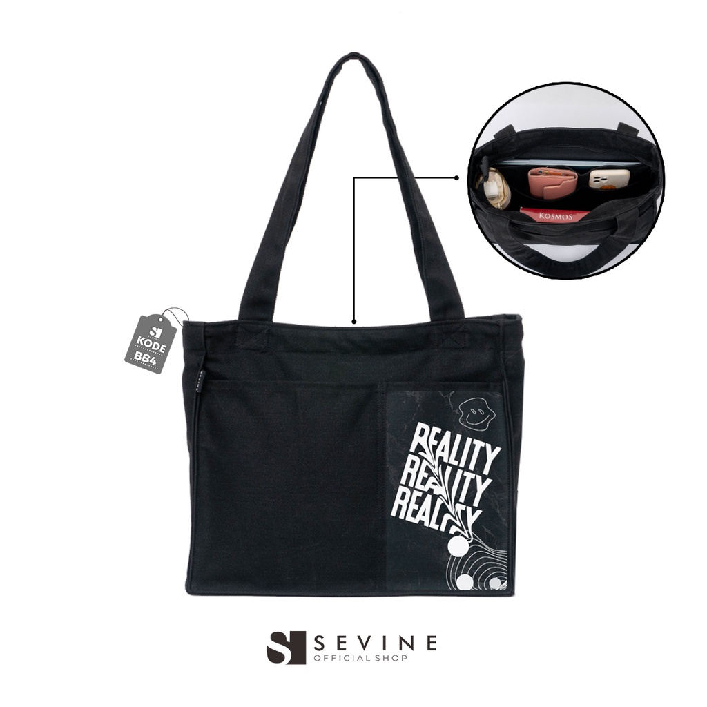 Sevine Totebag Kanvas Rebecca Tas Wanita Tote Bag Kuliah Sekolah Sekat Resleting Laptop Hitam Elegan Aesthetic - BB