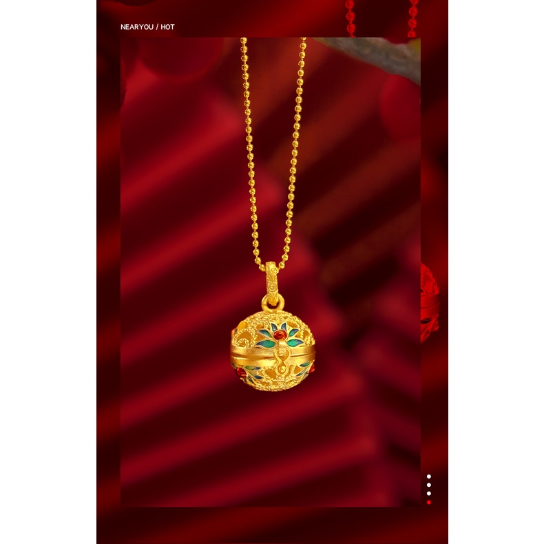 Goldkingdom Perhiasan Fashion Emas Asli Kadar 375Bangkok Aksesoris Ready Stock Gaya Kuno Membakar Sachet Biru Berlapis Emas Liontin Perempuan Gaya Nasional Melubangi Pembakar Dupa