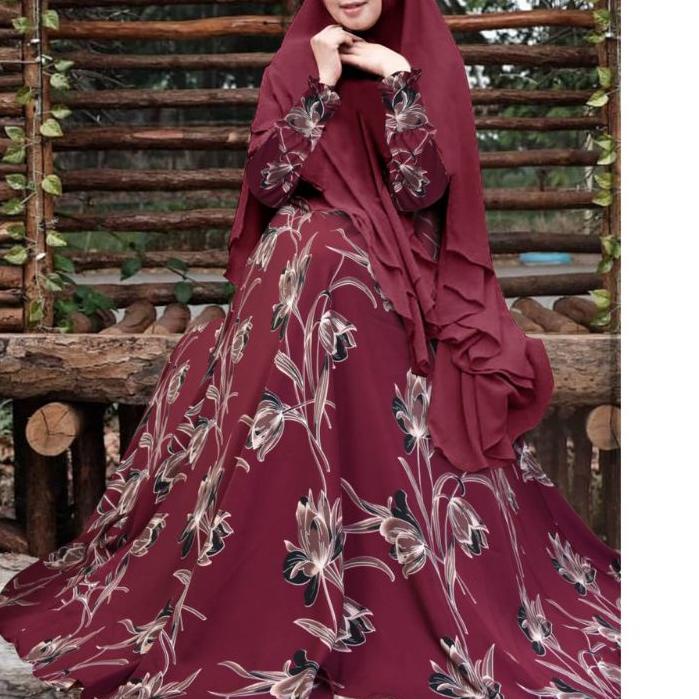 Terlaku. gamis set khimar. Arista marun 【jcc❁
