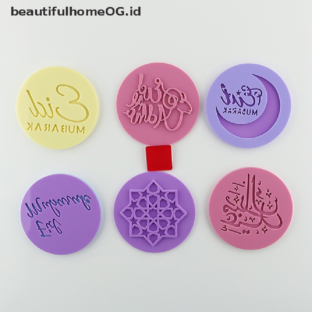 // Beautifulhomeog.id// 1Pc Cetakan Kue Kering Coklat Eid Mubarak Fondant Timbul DIY Letter Stamp Tools **