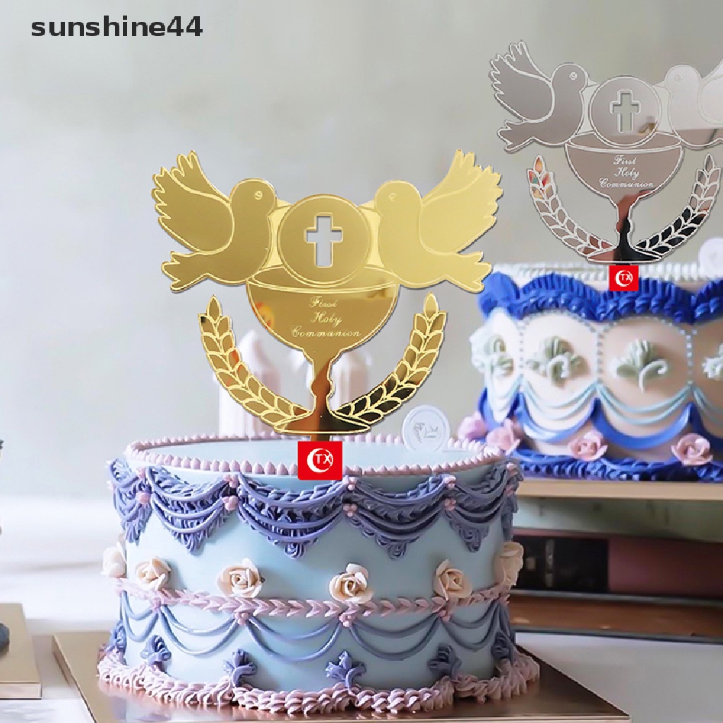 Sunshine 1Pc Baptis Cake Topper Merpati IHS Hiasan Kue Ekaristi Golden Silver ID