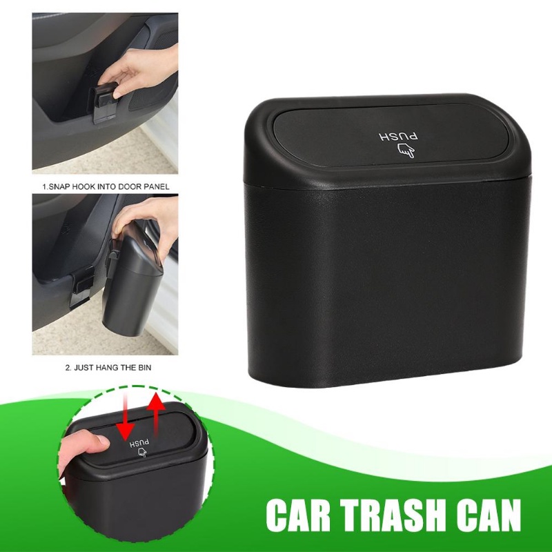Tempat Sampah Mobil Gantung Tempat Sampah Dust Case Kotak Penyimpanan Hitam ABS Square Pressing Type Trash Can Aksesoris Interior Otomatis