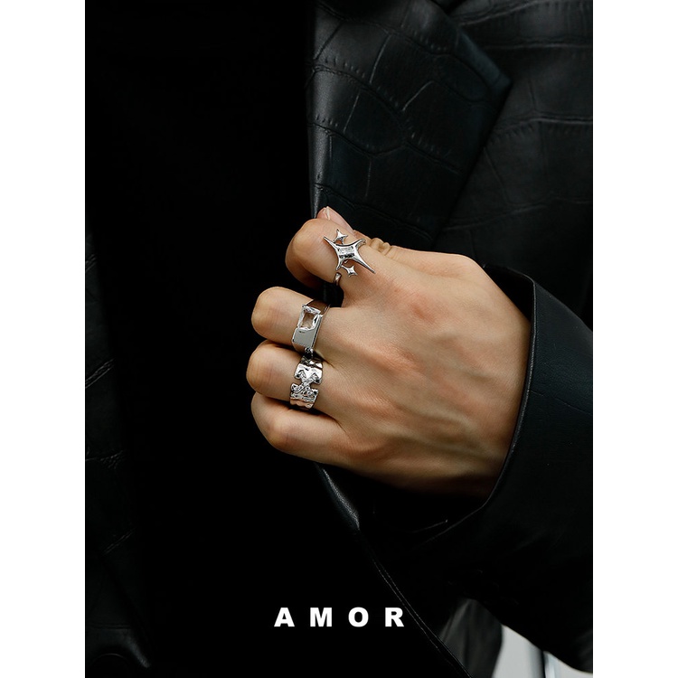 Ring set Unisex style Fashion ring Adjustable Lovers ring female Niche design Advanced sense male