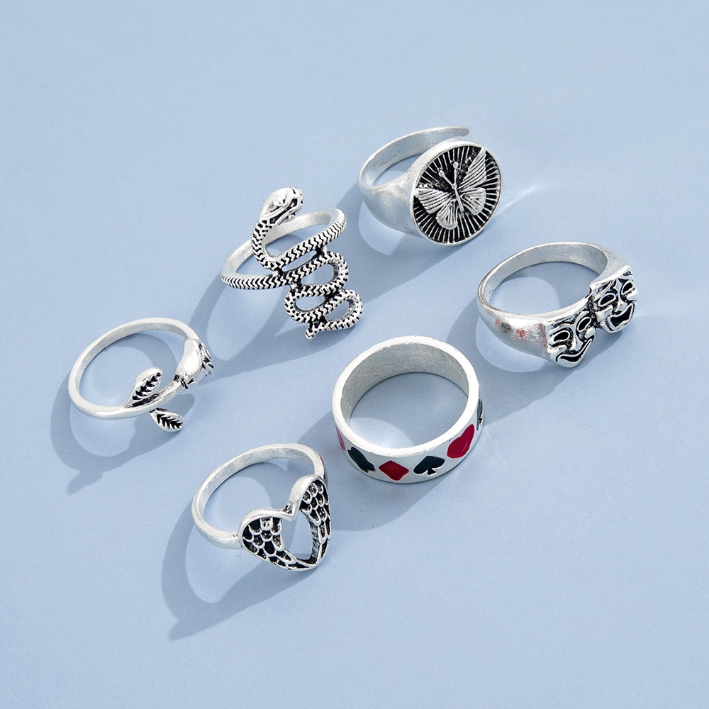 Tren Mode Antik Warna Drop Glaze Love Plum Blossom Grimace Snake Butterfly Rose Ring