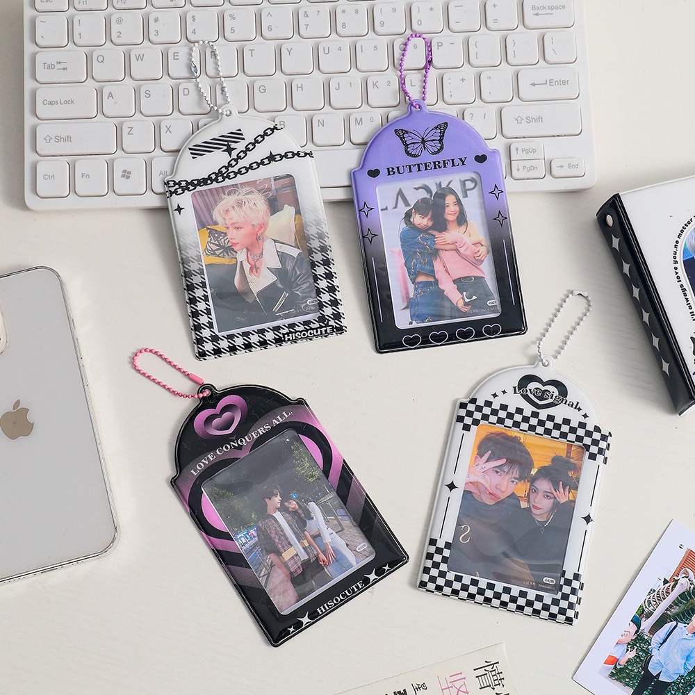 Ins Card Holder 3inch Heart Butterfly Pattern Kpop Idol Photocard Protection Card Case Kartu ID Card Pelajar Badge Holder