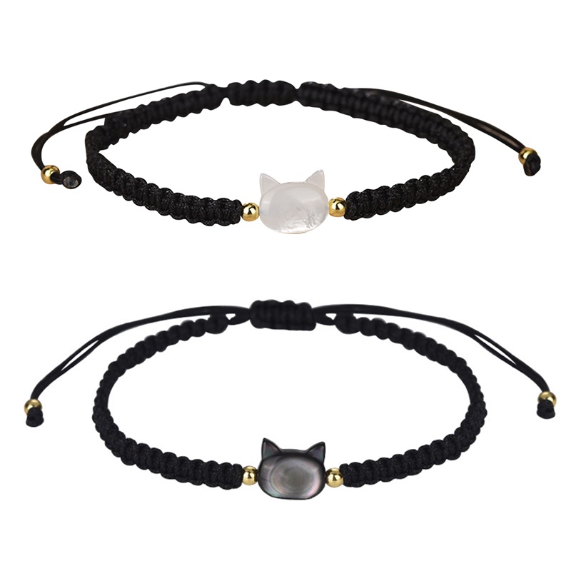 Handmade Jepang Kucing Laut Shell Moonstone Gelang Hitam Tajam Kristal Segi Transfer Manik Rantai Sederhana Unik Bohemia Ins Gaya Keren Sangat Halus Bra