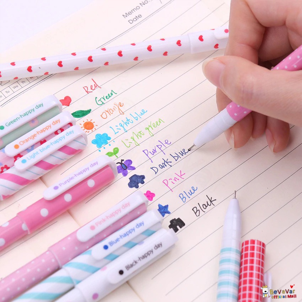 BEVAVAR 10Pcs Pulpen Gel Motif Lucu /Ballpoint Gel Pen Gel