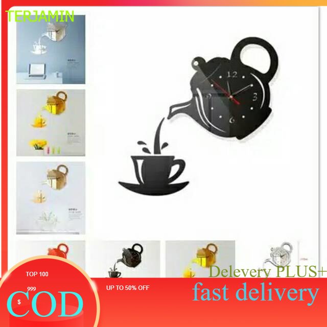 Jam dinding 3D acrylik coffe time