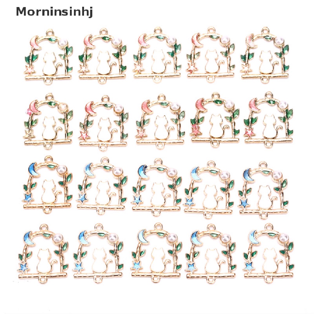 Mornin 10Pcs/Lot Enamel Alloy Bintang Bulan Kucing Ch Liontin Logam Temuan Perhiasan DIY id