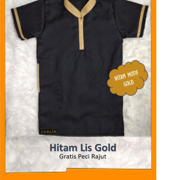 ♛ ZERLIN Baju Gamis Hitam Lis Gold Anak Anak Laki Laki Aqiqah Cowok Bayi Jubah Koko Muslim ➽