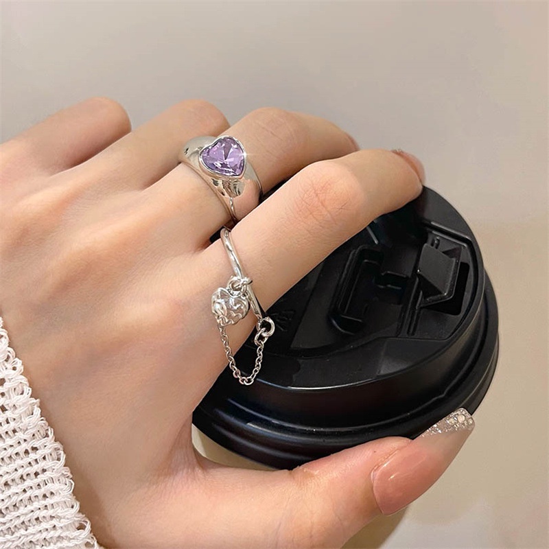 Cincin Love Ungu Manis Keren Love Rantai Rumbai Cincin Jari Telunjuk Terbuka