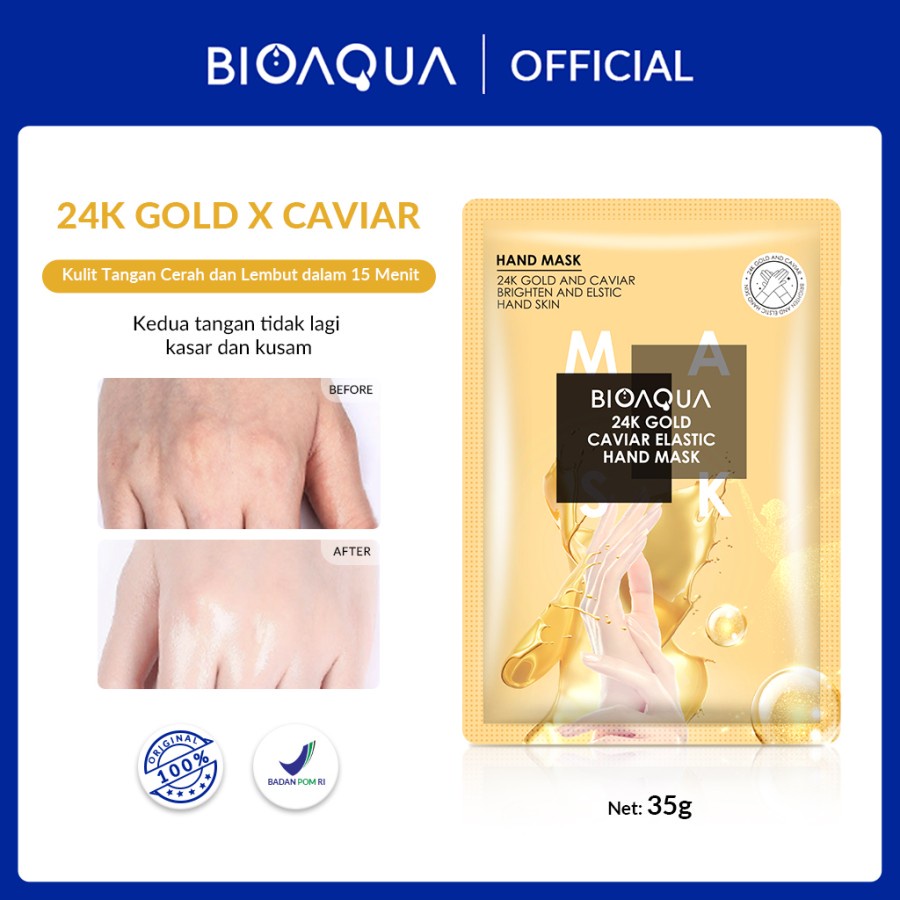BIOAQUA 24K Gold Caviar Elastic Brightening Hand Mask 35g Moisturizing Masker Tangan Untuk Memutihka