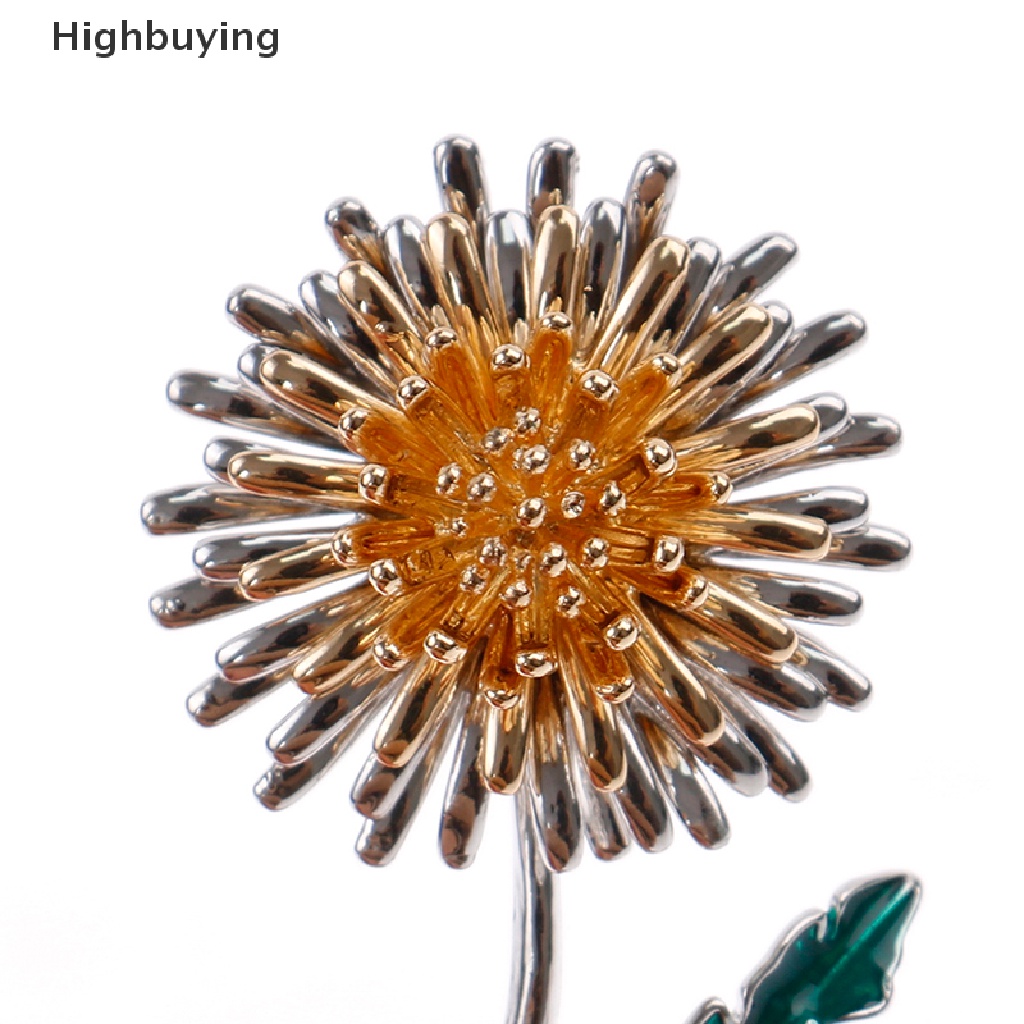 Hbid Hijau Daun Kuning Dandelion Bunga Enamel Bros Tanaman Brooch Pin Hadiah Pesta Glory