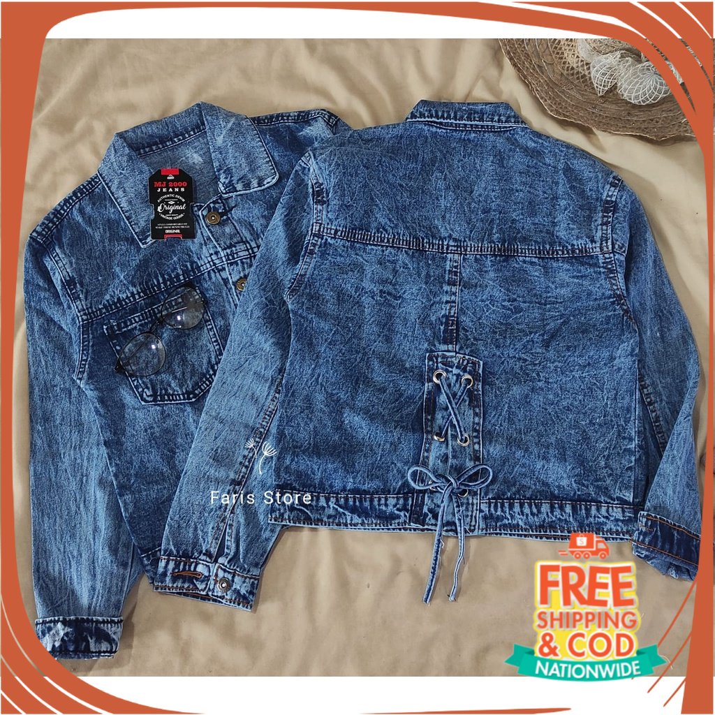 JAKET JEANS NEW BREND DENIM UNISEX/ Jaket Jeans Tali Belakang Crop Oversize Wanita Jaket Denim Terba