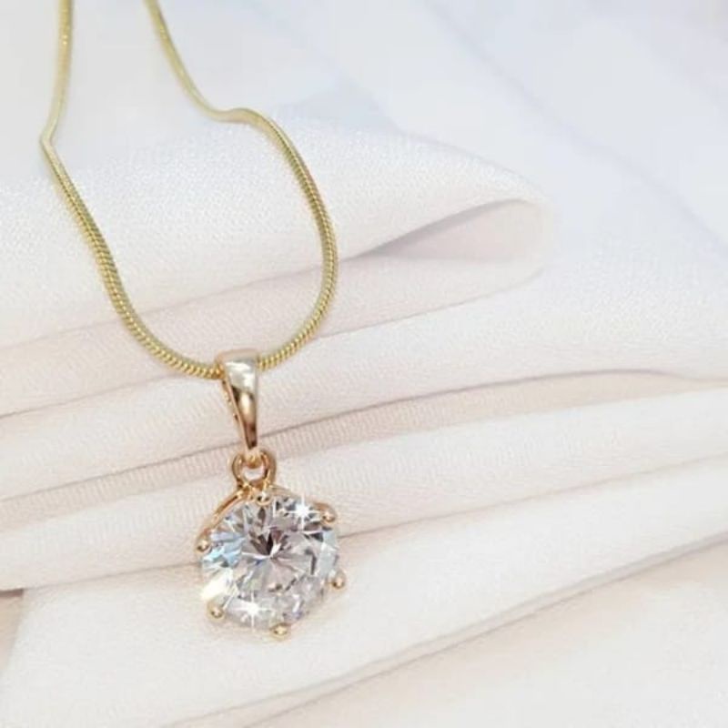 KALUNG TITANIUM BELUT BULAT EMAS LIONTIN PERMATA SATU